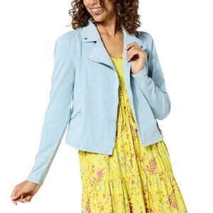 C Wonder by Christian Siriano Puff Sleeve Denim Moto Jacket Women's Plus Size 2X